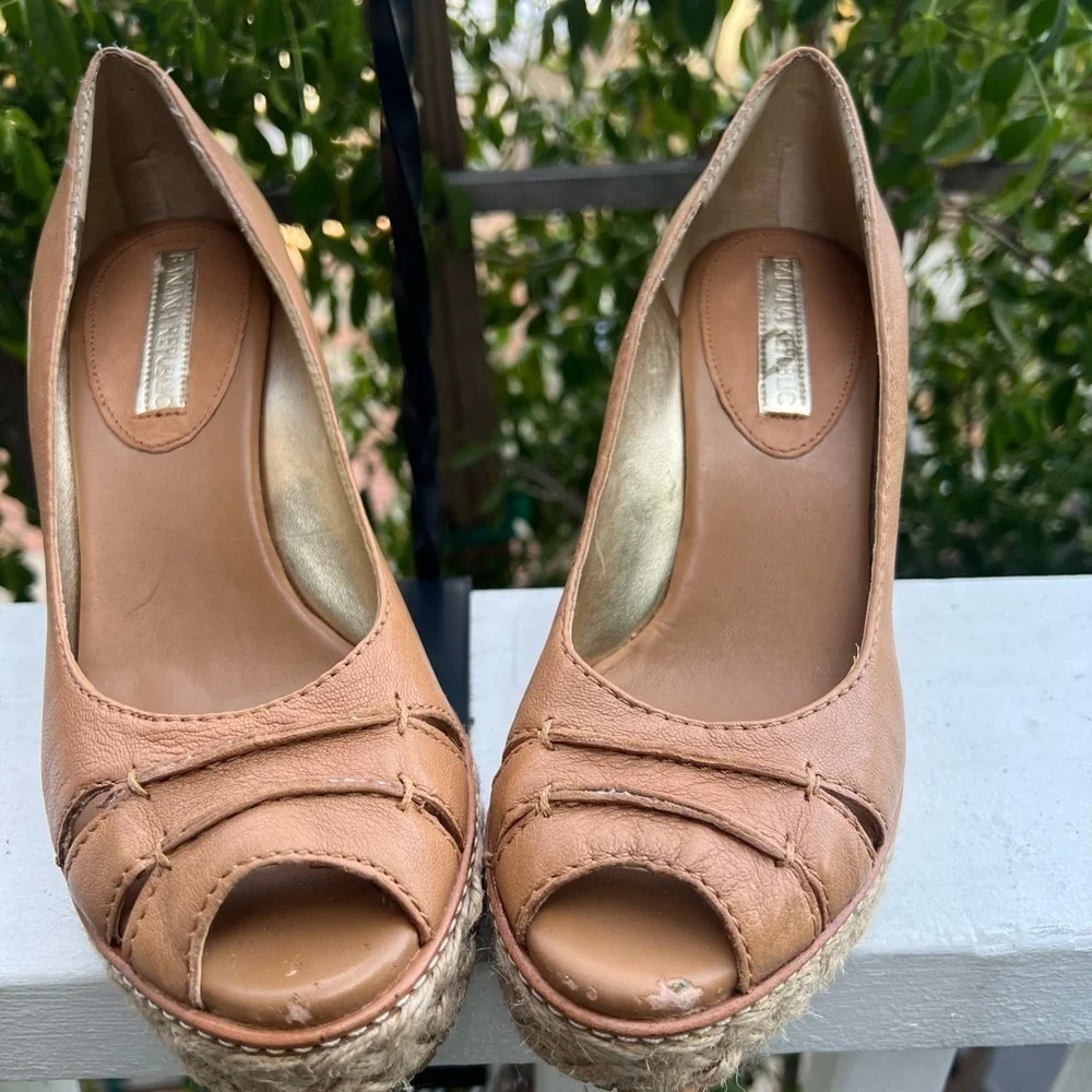 Banana Republic Tan Leather Wedge Peep-Toe
